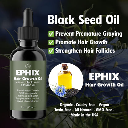 EPHIX Hair Growth Oil with Castor, Black Seed, and Thyme Oil