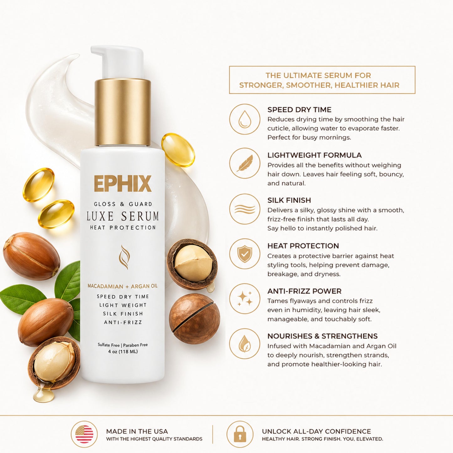 EPHIX Luxe Serum - Detangle Anti-Frizz, Heat Protectant